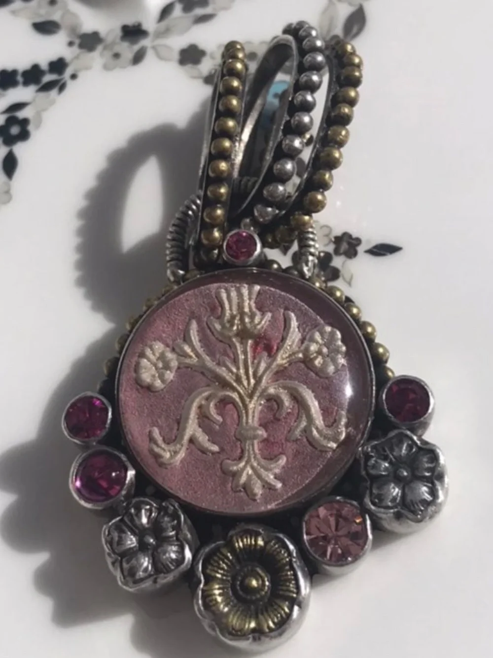 Mars and valentine sterling silver echo of the dreamer floral & gemstone pendant